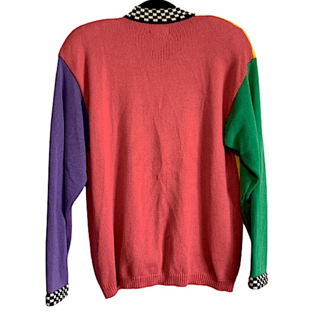 Knight’s ltd. Vintage Color Block & Checkered Trim Knit Cardigan - Picture 2 of 4